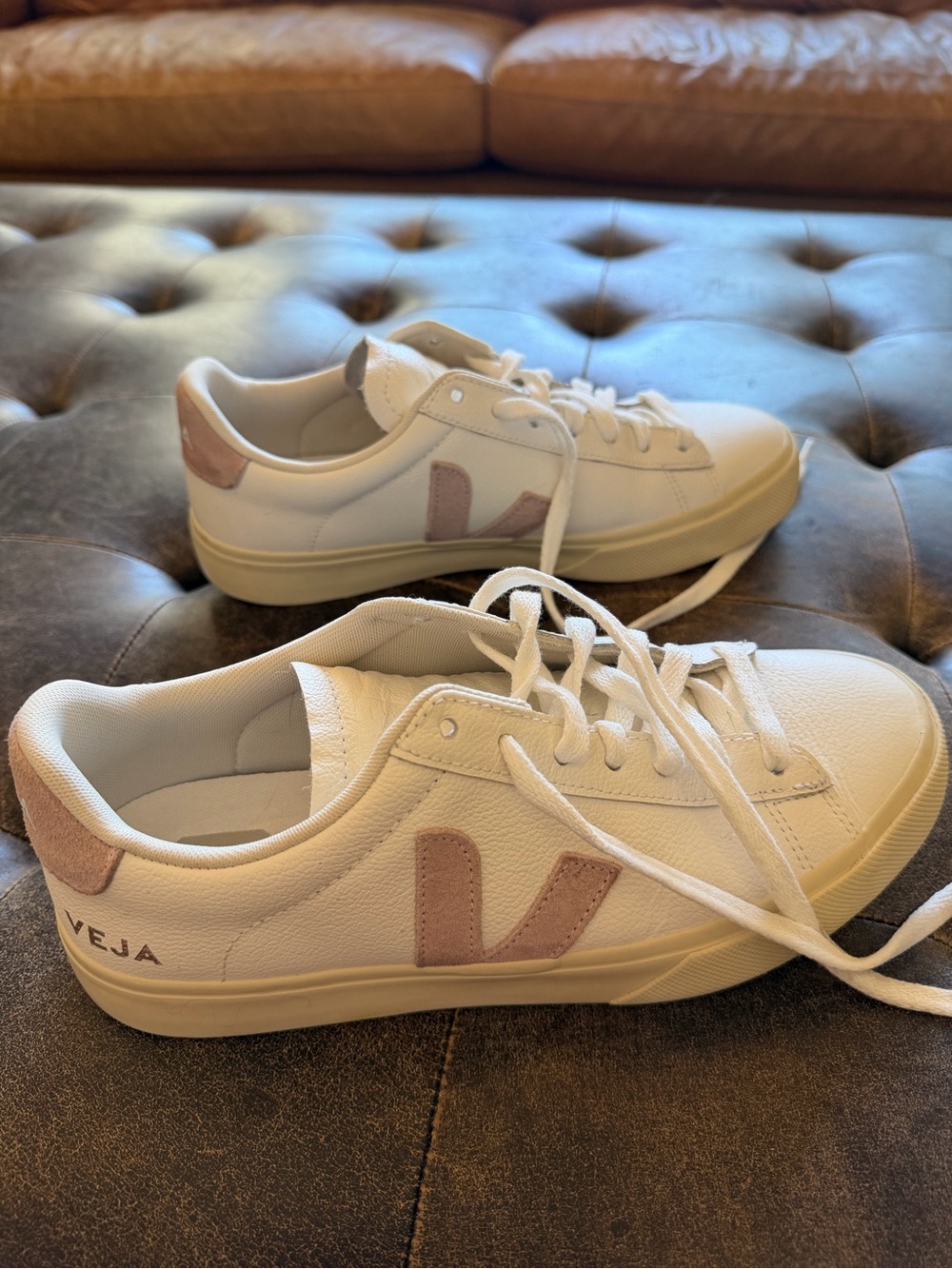 Veja Campo Leather Sneakers in White with Blush Accents size 8 - Picture 4 of 9